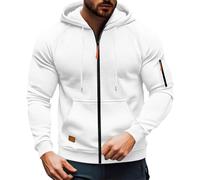 Zkydhbd Sudadera deportiva con capucha y cremallera para hombre, de manga larga, con cordón, para correr, ciclismo, entrenamiento, exteriores, aventura, con cremallera, blanco, XL