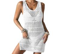 Zkydhbd Vestido de playa de ganchillo, casual, ahuecado, cómodo, color sólido, para vacaciones, moda de resort