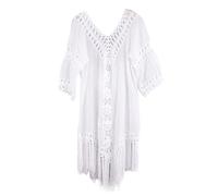 Zkydhbd Vestido de playa de manga corta con protector solar para mujer, vestido de playa ahuecado, chal, vestido de playa para mujer, camisa de playa