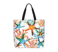 zkyfll Bolsa de mano con estampado de coral con estrellas de mar marinas para mujer, bolsa de compras reutilizable, bolsa de playa, viajes, vacaciones, trabajo