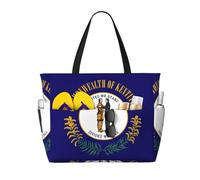 zkyfll Bolsa de playa grande impermeable con estampado de la bandera del estado de Kentucky para mujer, bolsa de mano para viajes, vacaciones, bolsa de viaje, color negro, talla única