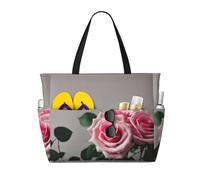 zkyfll Bolsa de playa grande impermeable con estampado de rosas rosas para mujer, bolsa de mano para viajes, vacaciones, bolsa de viaje divertida
