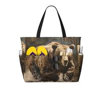 zkyfll Bolsa de playa impermeable grande con estampado de oso para mujer, bolsa de mano para viajes, vacaciones, bolsa de viaje divertida