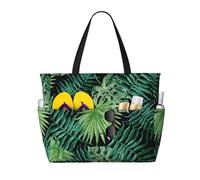 zkyfll Bolsa de playa transparente con estampado de hojas de palmera grande e impermeable para mujer, bolsa de mano para viajes, vacaciones, bolsa de viaje divertida
