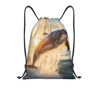 zkyfll Delfín impresión cordón mochila deporte gimnasio bolsa bolsa ligera playa Yoga bolsa cadena bolsa, Negro 1, M