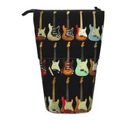 zkyfll Estuche vertical con estampado de guitarra artística, soporte telescópico, bonito estuche para lápices, organizador de lápices