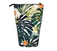 zkyfll Estuche vertical con estampado de hojas de palma y flores hawaianas tropicales, soporte telescópico para lápices, bonito estuche para lápices, organizador de lápices