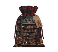 zkyfll Library Bookshelf Print Christmas Drawstring Gift Bags Xmas Holiday Party Candy Gifts Bag 12.9 x 17.5 cm