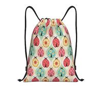 zkyfll Mariquitas patrón de dibujos animados impresión cordón mochila deporte gimnasio Sackpack ligero playa Yoga bolsa cadena bolsa, Negro 1, S