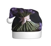 zkyfll Sombrero de Papá Noel con estampado de ramo de lavanda para adultos, fiesta de Navidad