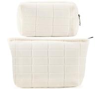 ZLFSRQ 2 bolsas de maquillaje para mujer, bolsas de cosméticos de gran capacidad, estuche de felpa blanco a cuadros para bolso, coqueta, organizador de neceser con cremallera, estuche estético Y2K