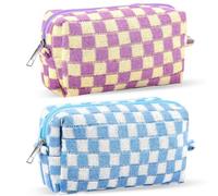 ZLFSRQ 2 estuches a cuadros para adolescentes, bolsa de maquillaje a cuadros, bolsa de maquillaje mediana para viajes, bolsa de maquillaje preparada para bolso, organizador de bolsas de aseo con