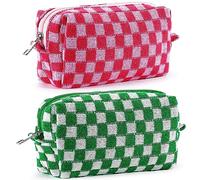 ZLFSRQ 2 estuches a cuadros para adolescentes, bolsa de maquillaje a cuadros, bolsa de maquillaje mediana para viajes, bolsa de maquillaje preparada para bolso, organizador de bolsas de aseo estéticas