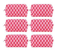 ZLFSRQ 6 bolsas de maquillaje a cuadros para mujer, color rosa, tamaño mediano, bolsa de maquillaje a cuadros para bolso, bolsa de aseo con cremallera vívida, organizador, lindo Y2K, estético, moderno