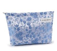 ZLFSRQ Bolsa de maquillaje con diseño de margaritas para mujer, bolsa de maquillaje grande con cremallera, bolsa organizadora de maquillaje azul, bolsa organizadora de maquillaje portátil