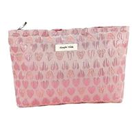 ZLFSRQ Bolsa de maquillaje con forma de corazón para mujer, bolsa de maquillaje grande con cremallera, bolsa organizadora de maquillaje portátil (rosa), Aj Corazón rosa