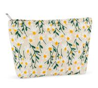 ZLFSRQ Bolsa de maquillaje de margaritas de viaje, bonita bolsa de cosméticos floral para mujeres y niñas, pequeña cremallera de maquillaje bordada, bolsa de aseo portátil para bolso, organizador de