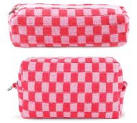2 estuches a cuadros para adolescentes, bolsa de maquillaje a cuadros, bolsa de cosméticos de viaje, bonita bolsa de maquillaje para bolso, bolsas portátiles con cremallera para el cuidado de la piel