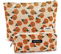 ZLFSRQ Juego de 2 bolsas de maquillaje con diseño de margaritas para mujer, bolsa de maquillaje grande y pequeña de pana con cremallera, bolsa de maquillaje para bolso, estuche para lápices,