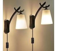 ZLGUBAY E27 Interior Pared Luz Con Interruptor Y Enchufe, Vintage Pared Sconce Con Sombrilla De Vidrio, Soporte De Metal Con Cable 2m, Lámpara De Lectura De La Pared Lámpara Colgante Para El Pasillo