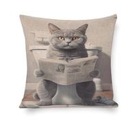 ZLHNBWL British Shorthair on The ToiletLinen Funda de almohada, estilo textil para el hogar, 50 x 50 cm