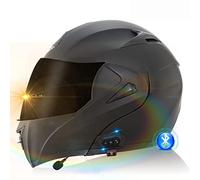 ZLHYQA Casco de Motocicleta, Casco Integral, abatible, con Doble Visera, Modular, Certificado Dot/ECE, con Sistema de Respuesta automática y comunicación MP3 Integrado.