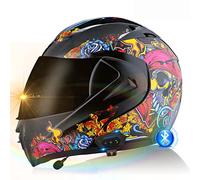 ZLHYQA Casco de Motocicleta, Casco Integral, abatible, con Doble Visera, Modular, Certificado Dot/ECE, con Sistema de Respuesta automática y comunicación MP3 Integrado.