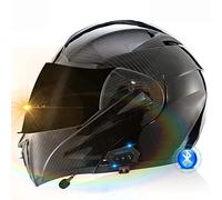 ZLHYQA Casco de Motocicleta, Casco Integral, abatible, con Doble Visera, Modular, Certificado Dot/ECE, con Sistema de Respuesta automática y comunicación MP3 Integrado.