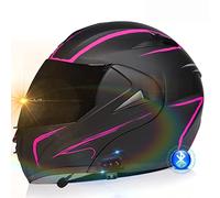 ZLHYQA Casco de Motocicleta, Casco Integral, abatible, con Doble Visera, Modular, Certificado Dot/ECE, con Sistema de Respuesta automática y comunicación MP3 Integrado.