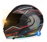 ZLHYQA Casco de Motocicleta, Casco Integral, abatible, con Doble Visera, Modular, Certificado Dot/ECE, con Sistema de Respuesta automática y comunicación MP3 Integrado.