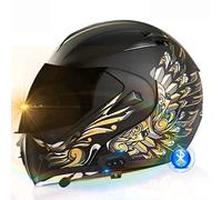 ZLHYQA Casco de Motocicleta, Casco Integral, abatible, con Doble Visera, Modular, Certificado Dot/ECE, con Sistema de Respuesta automática y comunicación MP3 Integrado.