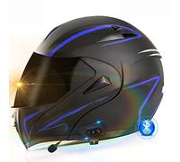 ZLHYQA Casco de Motocicleta, Casco Integral, abatible, con Doble Visera, Modular, Certificado Dot/ECE, con Sistema de Respuesta automática y comunicación MP3 Integrado.
