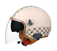 ZLHYQA Casque de Moto 3/4 à Double visière pour adultes, Hommes et Femmes, Casque Ouvert en Cuir Avec Double Haut-parleur intégré pour cyclomoteur, Cruiser, VTT, Chopper, Scooter, homolog