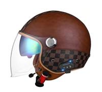 ZLHYQA Casque de Moto 3/4 à Double visière pour adultes, Hommes et Femmes, Casque Ouvert en Cuir Avec Double Haut-parleur intégré pour cyclomoteur, Cruiser, VTT, Chopper, Scooter, homolog