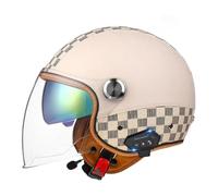 ZLHYQA Casque de Moto 3/4 à Double visière pour adultes, Hommes et Femmes, Casque Ouvert en Cuir Avec Double Haut-parleur intégré pour cyclomoteur, Cruiser, VTT, Chopper, Scooter, homolog