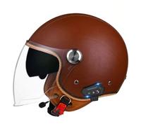 ZLHYQA Casque de Moto 3/4 à Double visière pour adultes, Hommes et Femmes, Casque Ouvert en Cuir Avec Double Haut-parleur intégré pour cyclomoteur, Cruiser, VTT, Chopper, Scooter, homolog