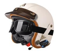 ZLHYQA Casque de Moto 3/4 en Cuir pour Adulte, Demi-Casque Ouvert Avec Double Haut-parleur et Microphone intégrés, Avec lunettes de Protection, pour Hommes et Femmes, cyclomoteur, Scooter
