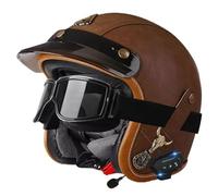 ZLHYQA Casque de Moto 3/4 en Cuir pour Adulte, Demi-Casque Ouvert Avec Double Haut-parleur et Microphone intégrés, Avec lunettes de Protection, pour Hommes et Femmes, cyclomoteur, Scooter