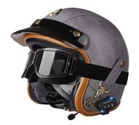 ZLHYQA Casque de Moto 3/4 en Cuir pour Adulte, Demi-Casque Ouvert Avec Double Haut-parleur et Microphone intégrés, Avec lunettes de Protection, pour Hommes et Femmes, cyclomoteur, Scooter