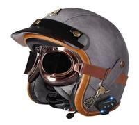 ZLHYQA Casque de Moto 3/4 en Cuir pour Adulte, Demi-Casque Ouvert Avec Double Haut-parleur et Microphone intégrés, Avec lunettes de Protection, pour Hommes et Femmes, cyclomoteur, Scooter