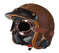 ZLHYQA Casque de Moto 3/4 en Cuir pour Adulte, Demi-Casque Ouvert Avec Double Haut-parleur et Microphone intégrés, Avec lunettes de Protection, pour Hommes et Femmes, cyclomoteur, Scooter