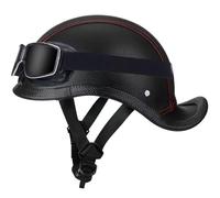 ZLHYQA Casque de Moto rétro en Cuir à Visage Ouvert pour adultes, Hommes et Femmes, homologué ECE, Style allemand, Casque Demi-Coque à Queue d'aronde pour Cruiser, Chopper, Scooter, Cyclo