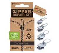 Zlideon Kit de Reparación de Cremalleras de Plástico Multipack - 4 Piezas Plateado | Deslizador de Repuesto Instantáneo para Ropa Infantil, Ropa Deportiva y Fundas Nórdicas | Fabricado en Alemania