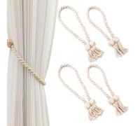 Zliger 4 Piezas Corbatas Magnéticas para Cortinas, Corbatas para Cortinas, Soporte para Cortinas, Algodón Natural, Tejido a Mano, para Cortinas de Ventana para el Hogar y la Oficina