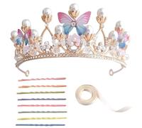Zliger Tiara de Cristal con Perlas,Corona de Cristal Mariposa Niños Princesa Tiara con Collar Pulsera Clip de Oreja Tiara de Corona para Cosplay Cumpleaños Fiesta Vacaciones (Mezcla dorada)