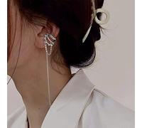 ZLING 1 Pieza, Clips Elegantes para Las Orejas Sin Perforar, Cadena Larga con Borlas De Color Dorado Y Plateado para Mujer, Pendientes De Moda con Circón Y Perlas, Joyería De Moda