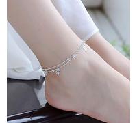 ZLING 925 Plata Esterlina Doble Capa Pequeña Bola Cadena Tobillera Trébol De La Suerte Colgante Tobilleras Pulsera para Mujer Joyería