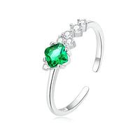 ZLING Anillo De Plata De Ley 925 con Piedra Verde Deslumbrante De Tamaño Abierto para Mujer, Anillo De Eternidad para Niña, Regalo De Joyería Fina