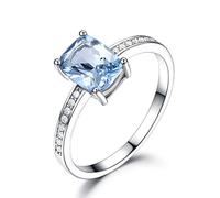 ZLING Anillo De Topacio Azul Cielo Creado con Rectángulo, Joyería De Plata De Ley 925 Auténtica, Anillos De Piedras Preciosas Coloridas para Regalo De Mujer, Joyería Fina