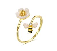 ZLING Anillos De Apertura De Abejas Y Margaritas De Oro De 18 Quilates De Plata De Ley 925 para Mujer, Joyería Fina De Aniversario De Boda